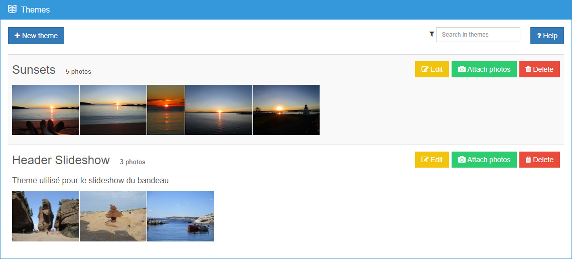 Thematic albums' list
