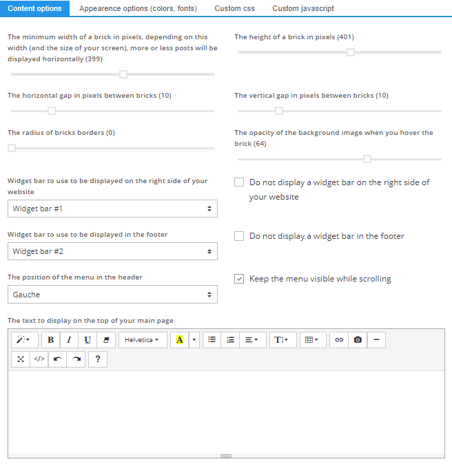 Design settings example